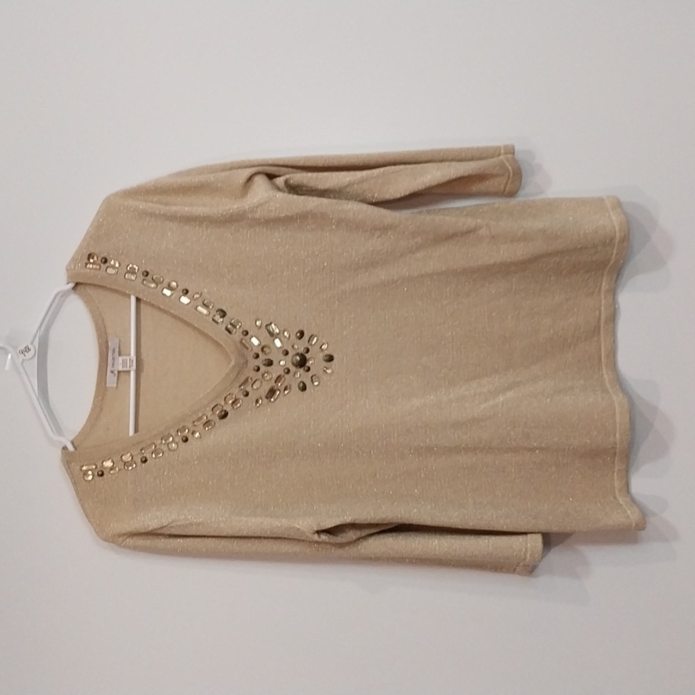 948 JM collection gold v-neck sweater with jewels